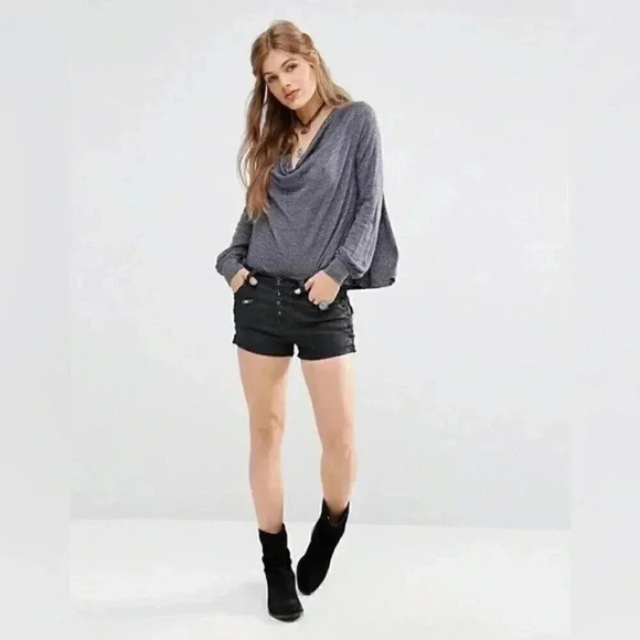 Free People Metallic Gray Cowl  Neck Palmer Long Sleeve Size Medium - Picture 3 of 14